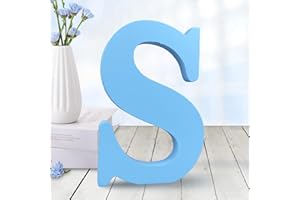 AOCEAN 6 Inch Blue Wood Letters Unfinished Wood Letters for Wall Decor Decorative Standing Letters Slices Sign Board Decoration for Craft Home Party Projects (S)