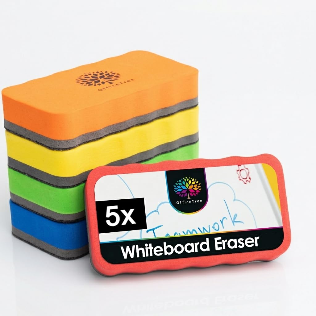 OfficeTree 5 x Whiteboard Eraser Magnetic - 5 Colours - Dry Wipe Eraser - Whiteboard Rubber for School, University, Office and Home - White Board Rubber - Whiteboard Wiper