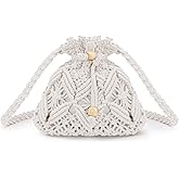 Peicees Drawstring Crochet Bag Purse- Woven Crossbody Purse For Women Summer Beach Vacation Travel Boho Shoulder Bag Small