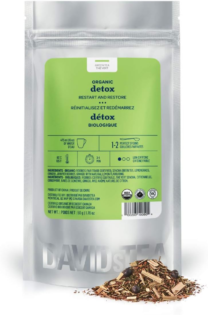 DAVIDsTEA Organic Detox Loose Leaf Tea, Premium Detox Tea, Green Tea with Ginkgo and Juniper, 2 ounces / 50 grams