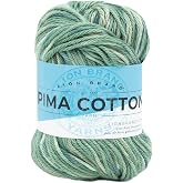 Lion Brand Yarn, Pima Cotton Crochet Yarn, Patagonia, Green Stripes, 1 Pack | 100% Pima Cotton Yarn for Knitting, Crochet, Crafts, Worsted Weight Fiber for Bags, Blankets, Shawls, Summer Hats, Clothes