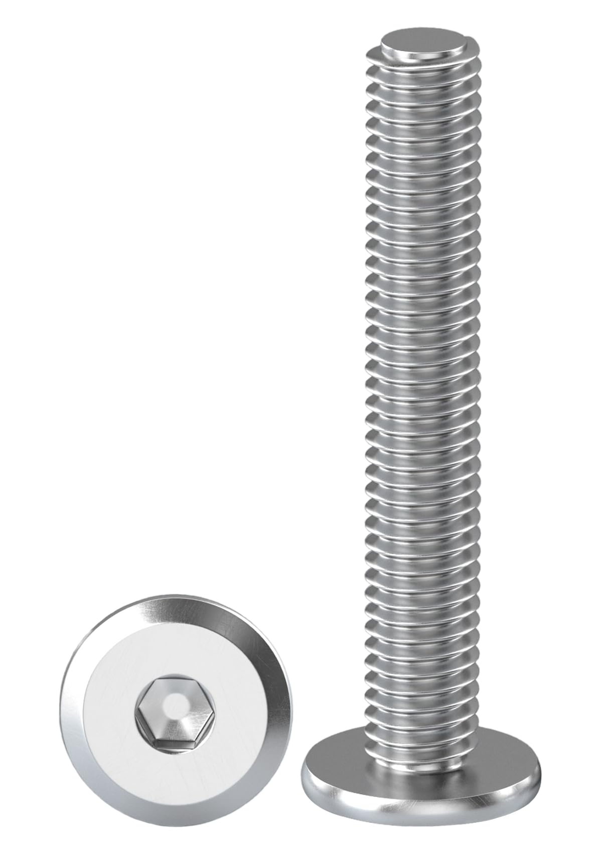 Drenky M8 Bolts, Flat Head Furniture Screw M8 X 45mm Flat Hex Bolt 304 Stainless Steel Bolts Fully Thread Machine Screws Bolts for Bed & Wood Furniture, Pack of 10
