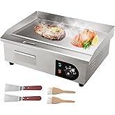 VEVOR Commercial Electric Griddle, 21", 1600W Countertop Flat Top Grill, Stainless Steel Teppanyaki Grill w/Non Stick Iron Co