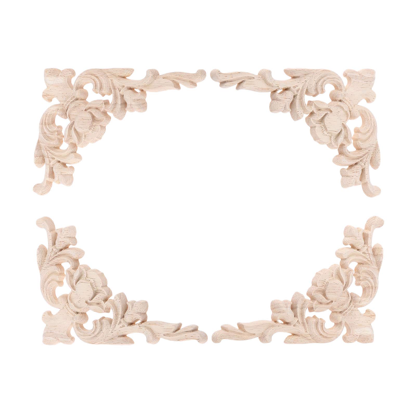 MUXSAM 4 Pieces Left&Right Irregular Floral Wood Carved Onlay Applique for Home Furniture As Wardrobe Wall Cabinet Door Decal 11x8cm