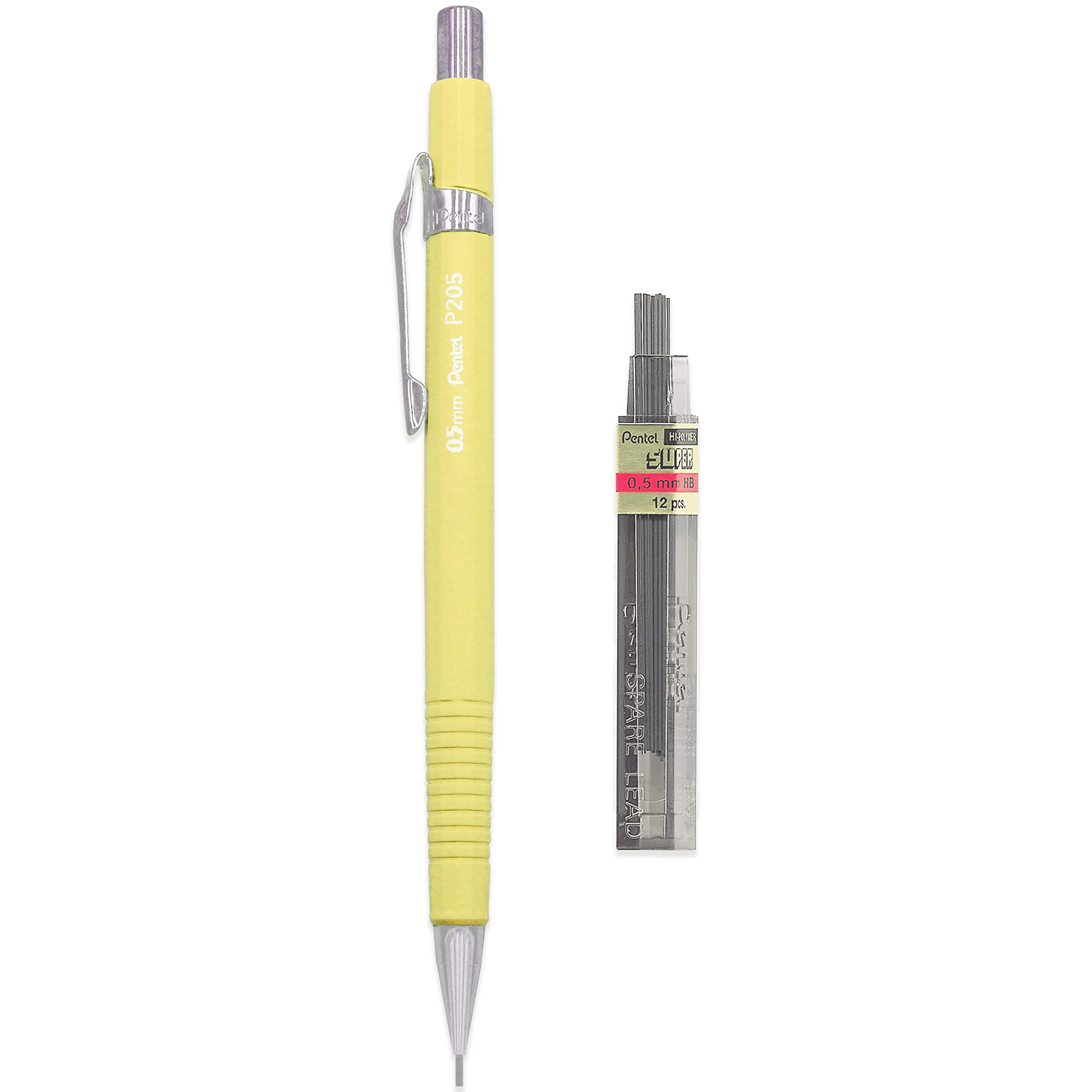 Pentel P205-97C Mechanical Automatic Pencil - Pastel Floral Range - Single + 12 HB 0.5mm Refill Leads (Yellow)