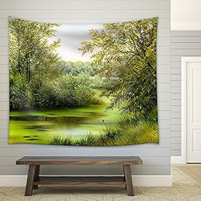Beautiful Summer Landscape, Canvas, Oil - Fabric Wall Tapestry Home Decor - 51x60 inches