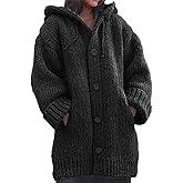 BAIREG Oversized Plus Size Button Up Hooded Chunky Cardigan Sweaters for Women Casual Warm Plain Ribbed Knit Jackets Coats