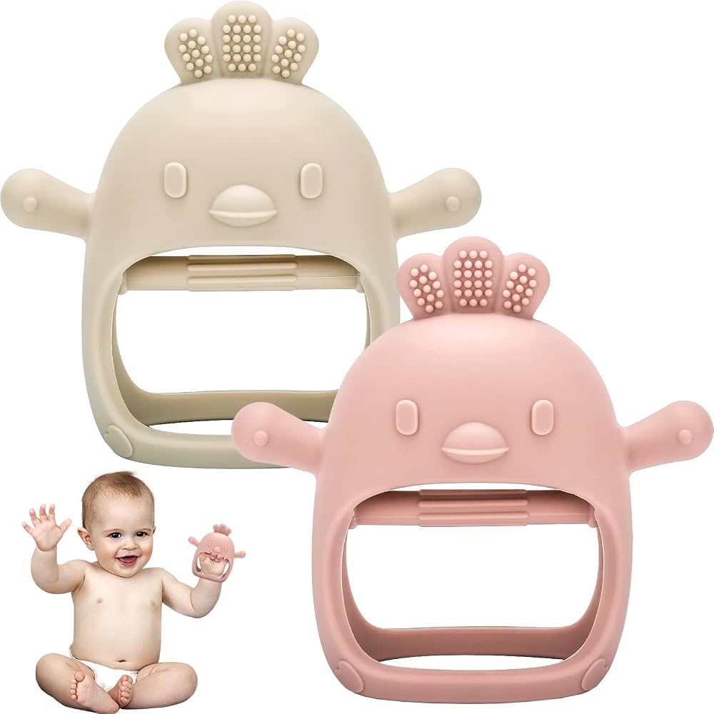 Dzpuhuojz 2 Pack Teething Toys for Baby Mitten Beiges Pink Silicone Teether 0-6
