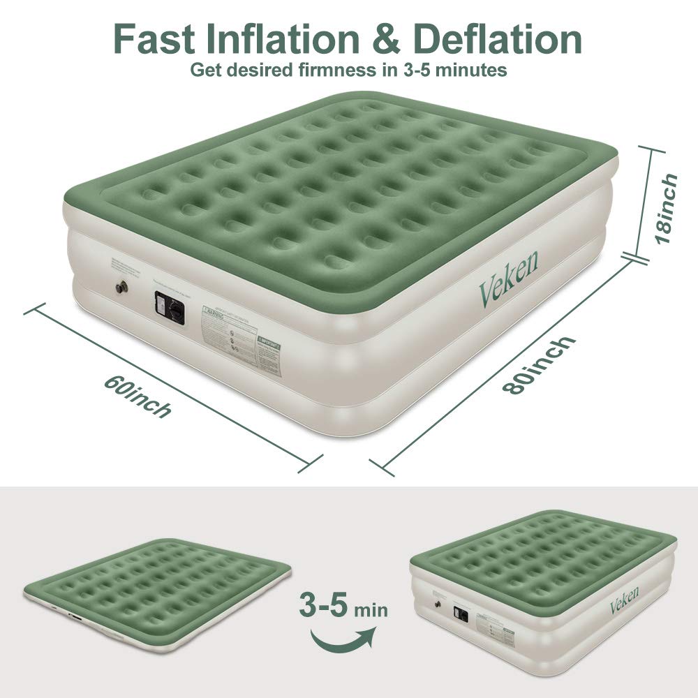 Veken Queen Air Mattress with Builtin Pump, Inflatable 18" Elevated