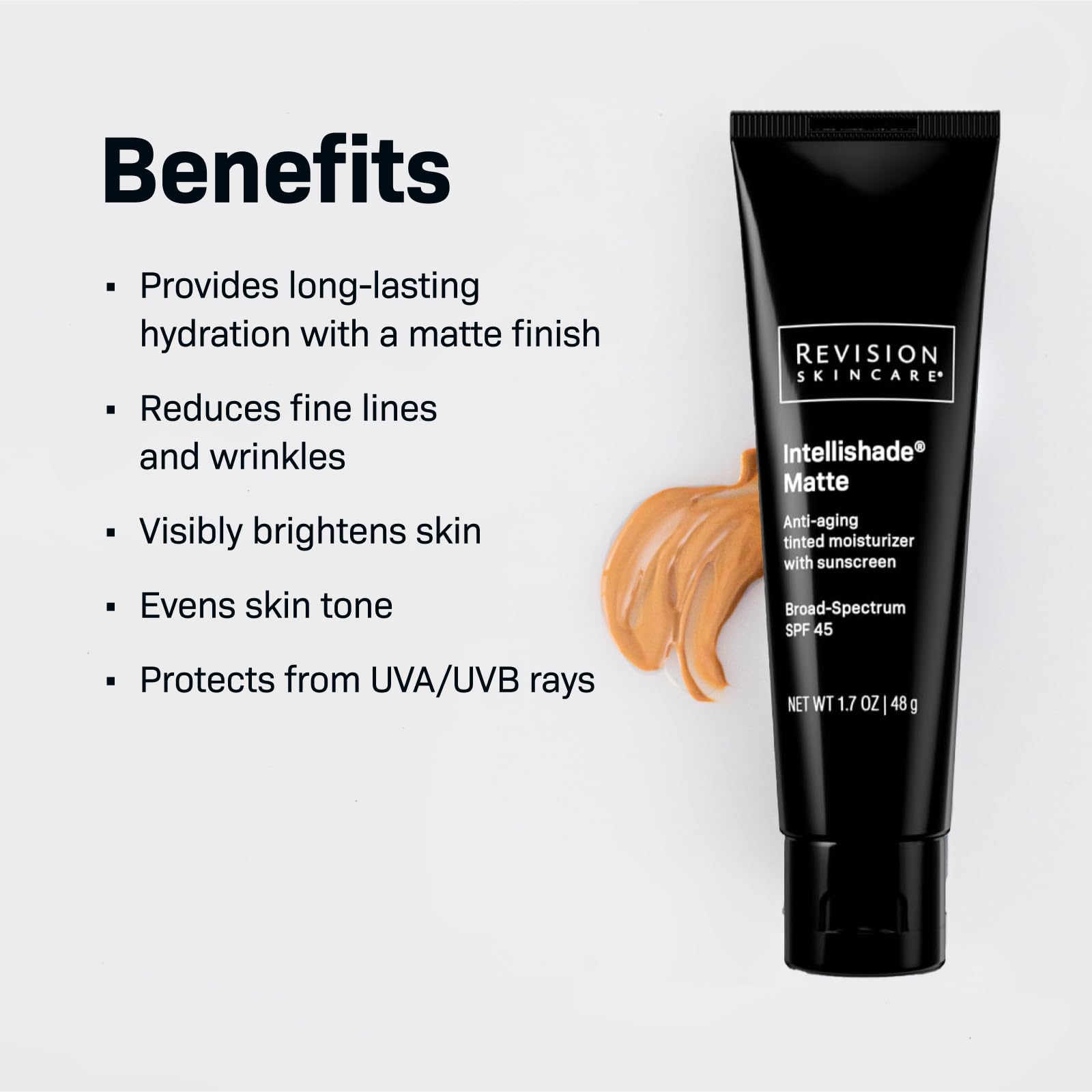Revision Skincare Intellishade® Matte SPF 45 Anti-Aging Tinted Sunscreen for Face, Oil-Free Moisturizer with SPF and Vitamin C, Pore Minimizing Sunscreen for Oily and Combination Skin, 1.7 oz