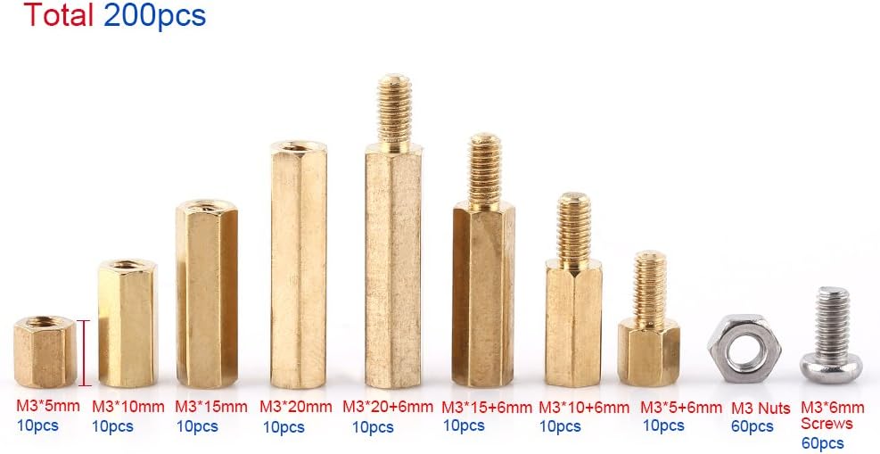 Hex Spacer Screw Nut, Akozon 200pcs M3 Brass Standoffs PCB Hex Male Female Threaded Screw Nut Assortment Set(B) - Image 3