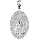 Claddagh Gold Sterling Silver Saint Nectarios of Aegina CZ Oval Medal Protection Charm Pendant (1")