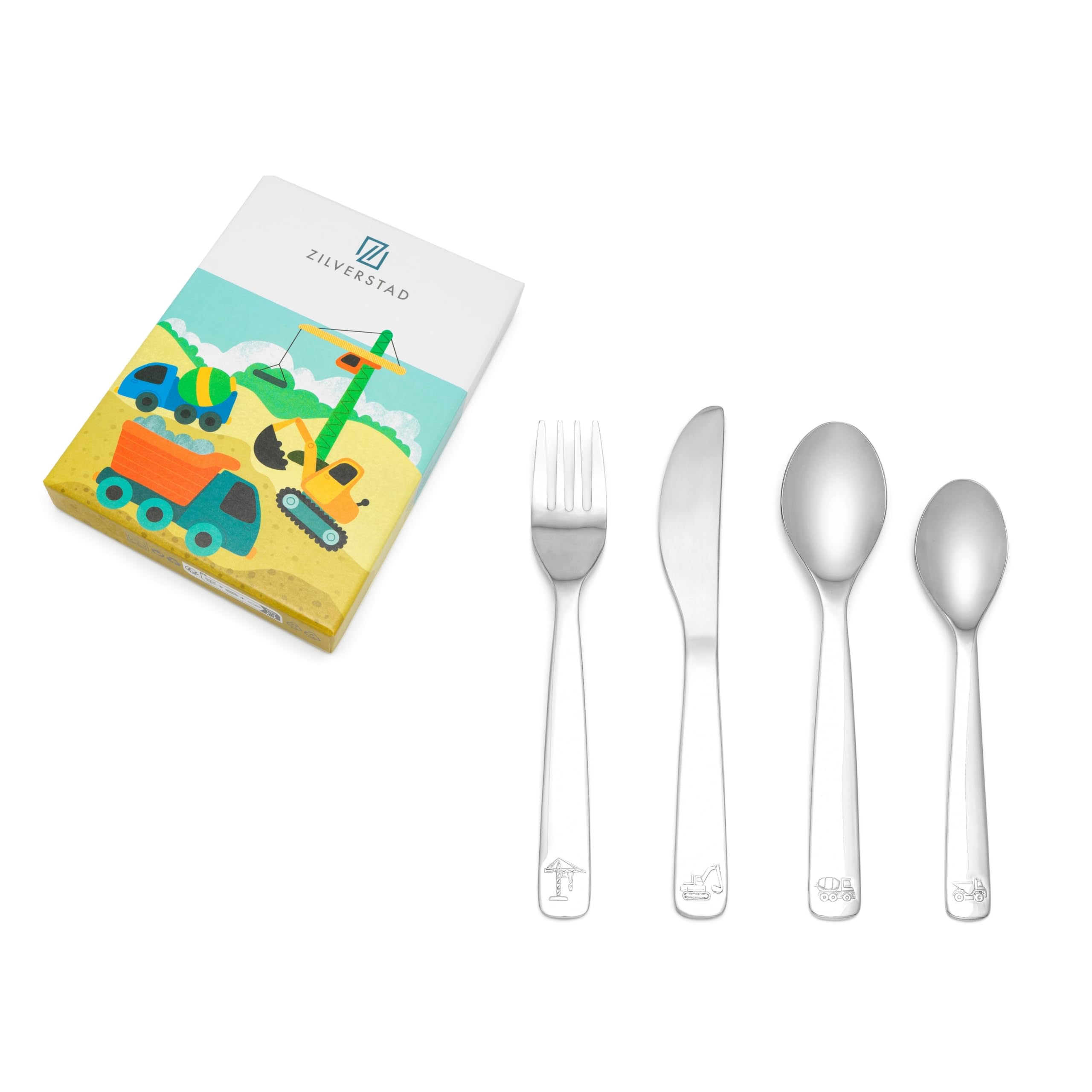 Zilverstad Children's Cutlery Construction Vehicles, Silver, 4-Piece