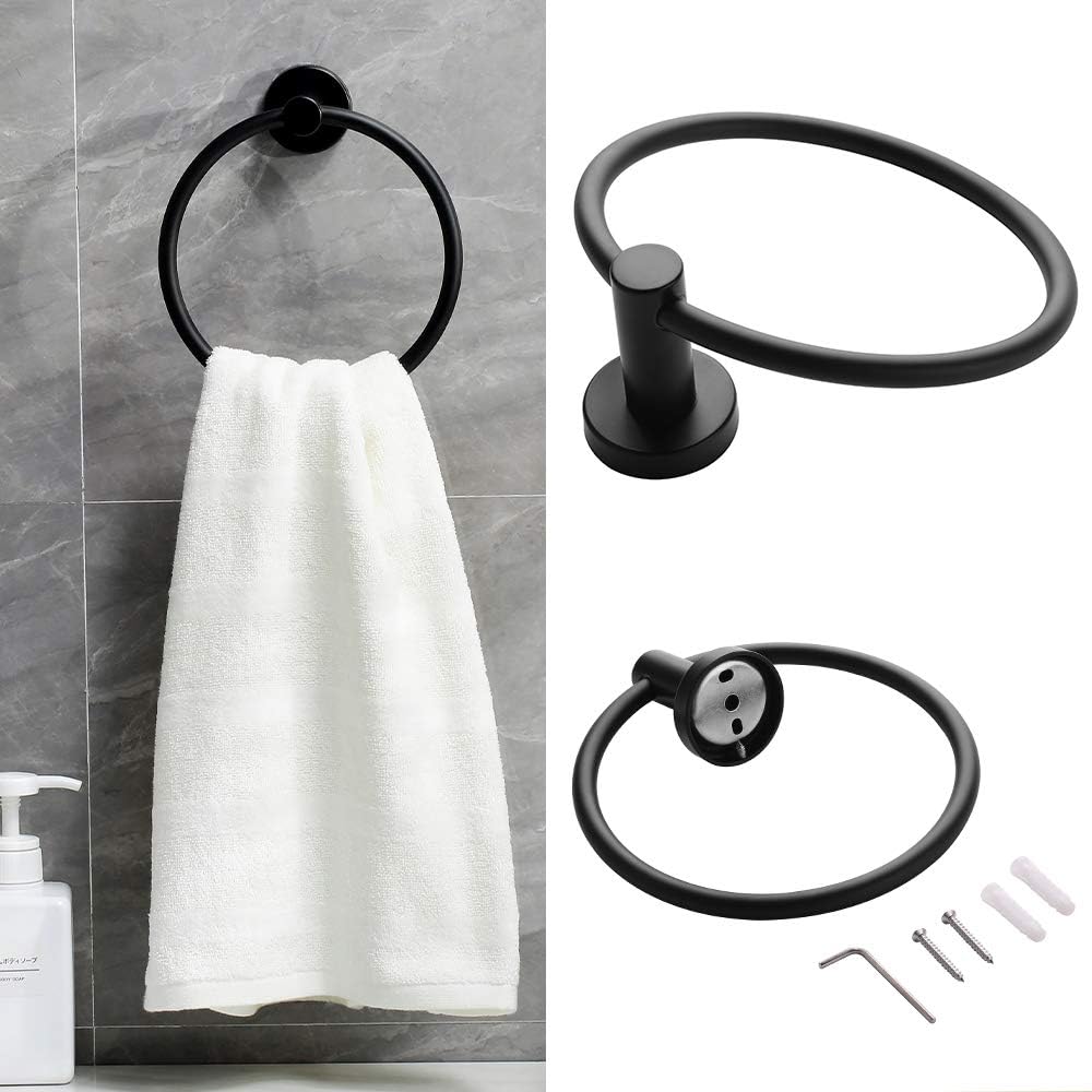 Ntipox 4 Piece Matte Black Stainless Steel Bathroom Hardware Set Include Hand Towel Ring, Toilet Paper Holder,and 2 Robe Towel Hooks,Bathroom Accessories Kit: Kitchen & Dining