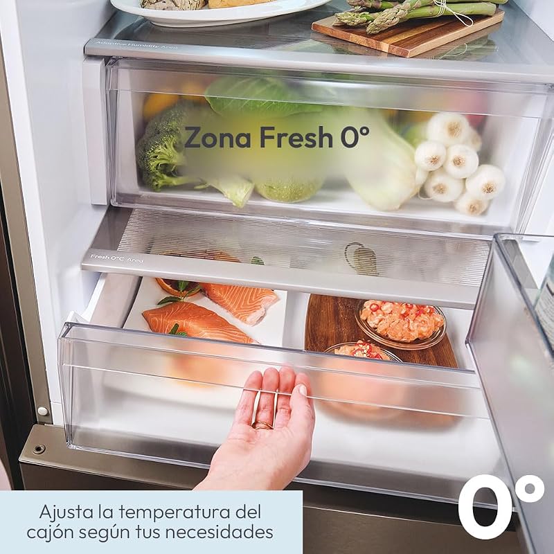 Fresco 300 CNCQ2T620EX Frigorífico Combi, Capacidad 409L, Total No Frost Circle+, Cajón Verdulero, Control Electrónico de temperatura, 60cmx2m, Iluminación LED, Puerta Reversible, 38DB, Inox
