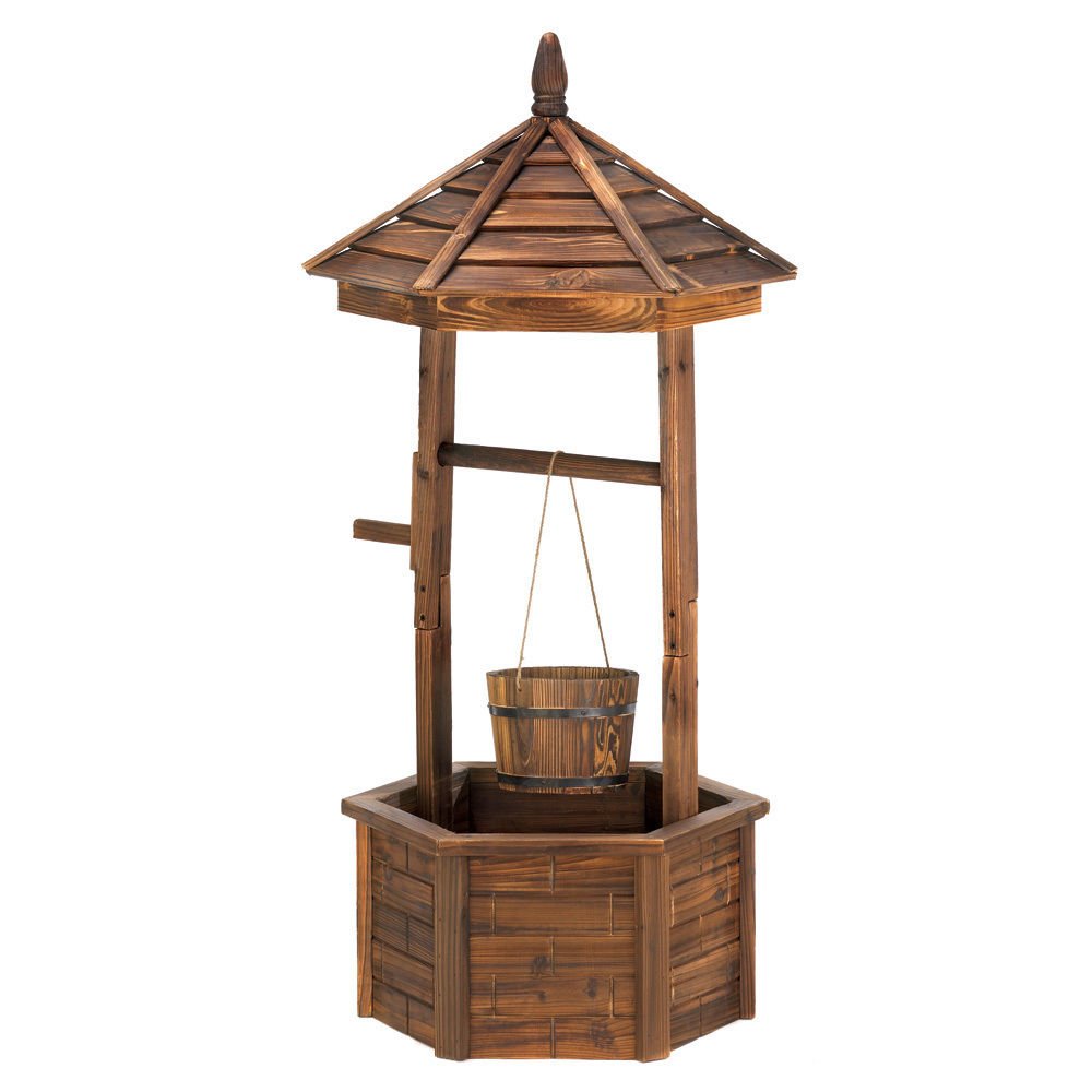 NEW 44.13" High Rustic Fir Natural Wood Outdoor Wishing Well Bucket
