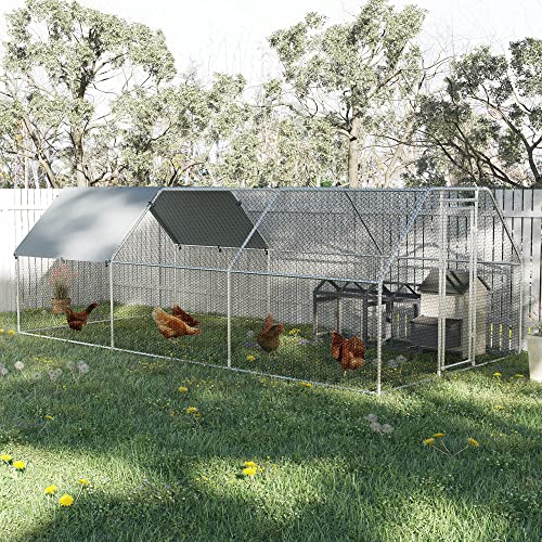 PawHut 18.5' Metal Chicken Coop Run with Roof, Walkin Chicken Coop