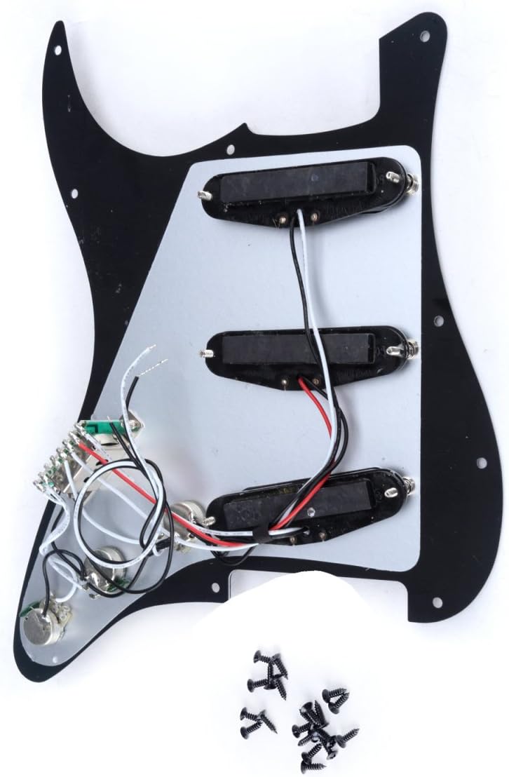 Musiclily Basic SSS Prewired Loaded Pickguard ST Scratch Plate with Ceramic Single Coil Pickups Set for Fender Strat Electric Guitar Replacement 3Ply Black - Image 5
