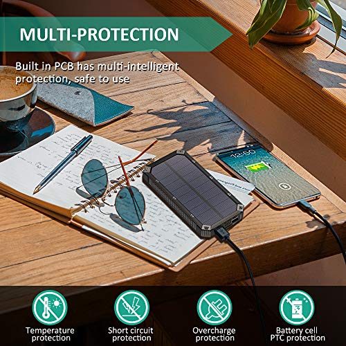 Solar Charger, STOON 15000mAh Solar Power Bank Phone Charger with Dual USB Ports for iPhone, iPad, Galaxy and More, Portable External Battery Pack with 6 LED Lights for Outdoor Camping Travelling