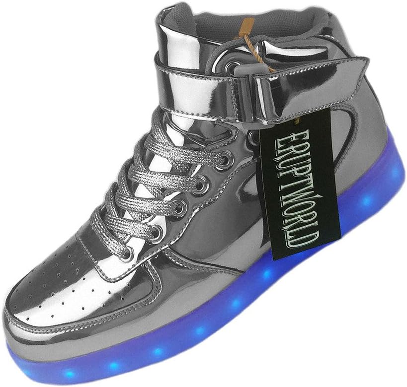 Women Men High Top USB Charging LED Shoes Flashing Sneakers silver,10.5B(M) men
