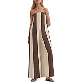 MISSACTIVER Summer Wide Leg Jumpsuits for Women Striped Strapless Long Rompers 2025 Sleeveless One Piece Outfits with Pocket