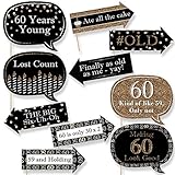Funny Adult 60th Birthday - Gold - Birthday Party Photo Booth Props Kit - 10 Piece