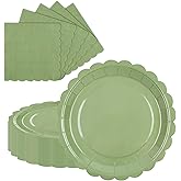 LDFDRT 40 Pcs Party Dessert Plates and Napkins Sets Sage Green 9" Paper Plates and 6.5" Napkins Party Supplies Tableware Decoration For Birthday Picnic