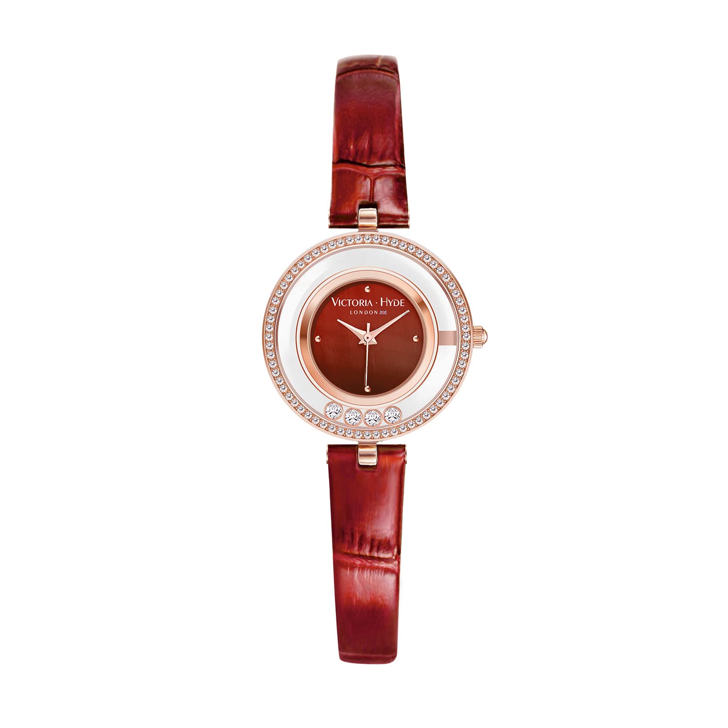 VICTORIA HYDE Women's Watches Small Green Dial Analogue Quartz Wrist Watch with Stainless Steel Strap Leather Strap, red