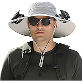 Solar Fan Hat, Wide Brim Solar Fan Outdoor Fishing Hat Sun Hat for Men with 2 Solar Fan Fishing Hats, UPF 50+