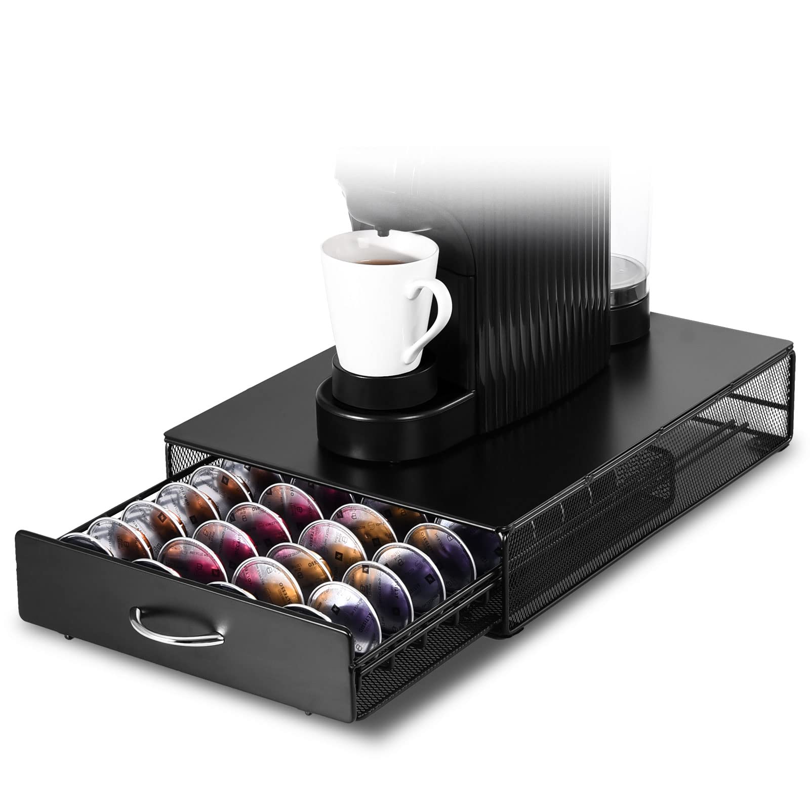 SYSYLY Coffee Capsule Storage Drawer Tray for 40 Vertuoline pods,Coffee Pod Holder Box,Organiser & Machine Stand