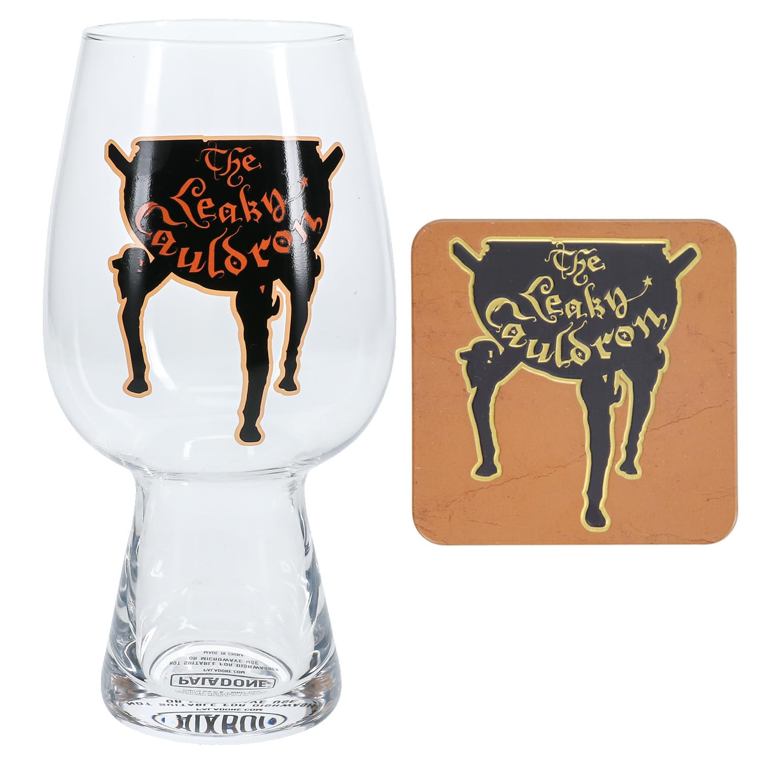 Paladone Harry Potter Leaky Cauldron Glass & Coaster Set - Officially Licensed Harry Potter Gift for Fans, 550Ml (18 Fl Oz)