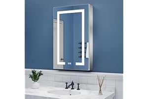 ExBrite LED Lighted Bathroom Medicine Cabinet with Mirror, 20 x 32 Inch, Recessed or Surface led Medicine Cabinet, Defog, Stepless Dimming,Color Temper Change, 2 Outlets,Storage Shelves,Left Hinge