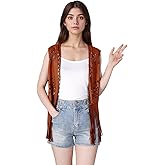 choyaxo Women's Fringe Vest 60s 70s Hippie Vest Sleeveless Cowgirl Western Faux Suede Tassel