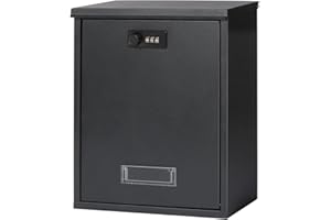 Mailbox with Combination Lock, Lovndi Wall Mounted Locking Mailboxes, Medium Capacity Drop Lock Box for Outdoor, Black