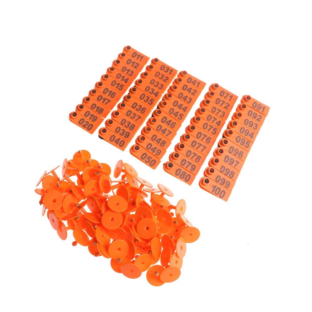 Lucky Farm Sheep Ear Tags Identification Tagger for Livestock 100 Pcs Goat Ear Tags with Number 001-100(Orange)