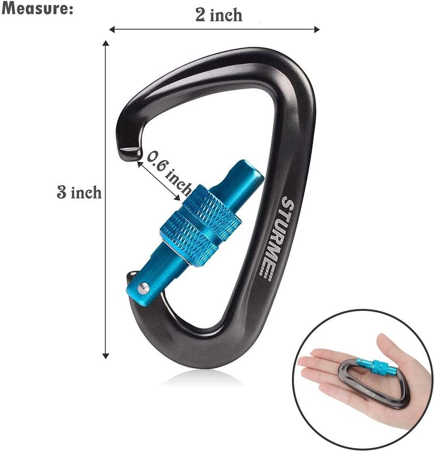 STURME Locking Carabiner Clip -12KN/2697lbs Aluminium Ultra Sturdy & Light, Screwgate Carabiner Heavy Duty for Hammocks Traveling Dog Leash and More (2 Pcs) : Sports & Outdoors