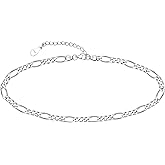 CHIC & ARTSY 925 Sterling Silver Bracelet for Women | Paperclip/Mariner/Figaro Chain Bracelet | Size 6.5 to 8.5 Inches Adjustable