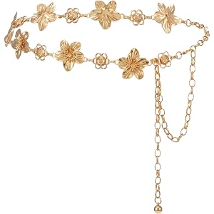 YUXMU Gold Flower Waist Chain Belt for Women Longest 40in Adjustable | Zinc Alloy Floral Belly Chain Body Jewelry for Beach,