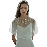 LOVFOIVER Pearl Shawl for Women, Soft Tulle Capes and Wraps for Evening Dress Wedding Party Bolero Cover Up