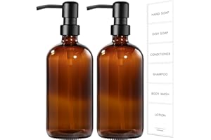 GM GMISUN GMISUN Amber Glass Soap Dispenser, 2 Pack Bathroom Hand Soap Dispensers with Stainless Steel Pump, 17 Fl Oz Kitchen Hand and Dish Soap Dispenser Set, Modern Vintage Liquid Brown Soap Dispensers Bottle