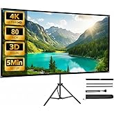 80 Inch Projector Screen with Stand, Portable 4K HD PVC Projection Screen, Tripod Projector Screen with Carrying Case for Indoor&Outdoor Movie Night, Wrinkle-Free,16:9