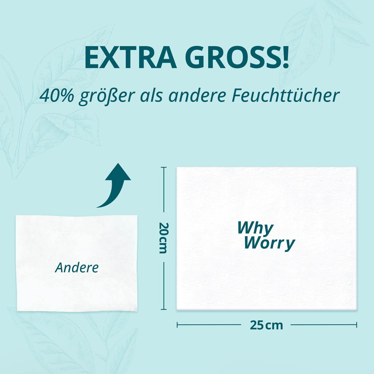 WhyWorry Feuchtes Toilettenpapier Spülbar, 20x25cm Extra Groß Feuchttücher Toilette mit Kamille & Vitamin E, Reinigungstücher für Erwachsen, 100% Pflanzlich, Wiederverschließbar, Parfümfrei, 144 Stück 2