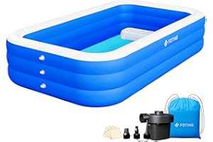 FOTING Inflatable Pool for Adults with Electric Pump,Carrying Bag &Inflatable Seat,120"X72"X23"Full-Sized Blow Up Pool Oversized Thickened Family Large Swimming Pool for Backyard Garden Outdoor Summer