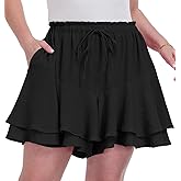 OLRIK Plus Size Flowy Shorts for Women with Pockets High Waisted Ruffle Skort Wide Leg Butterfly Shorts Boho Summer Outfits