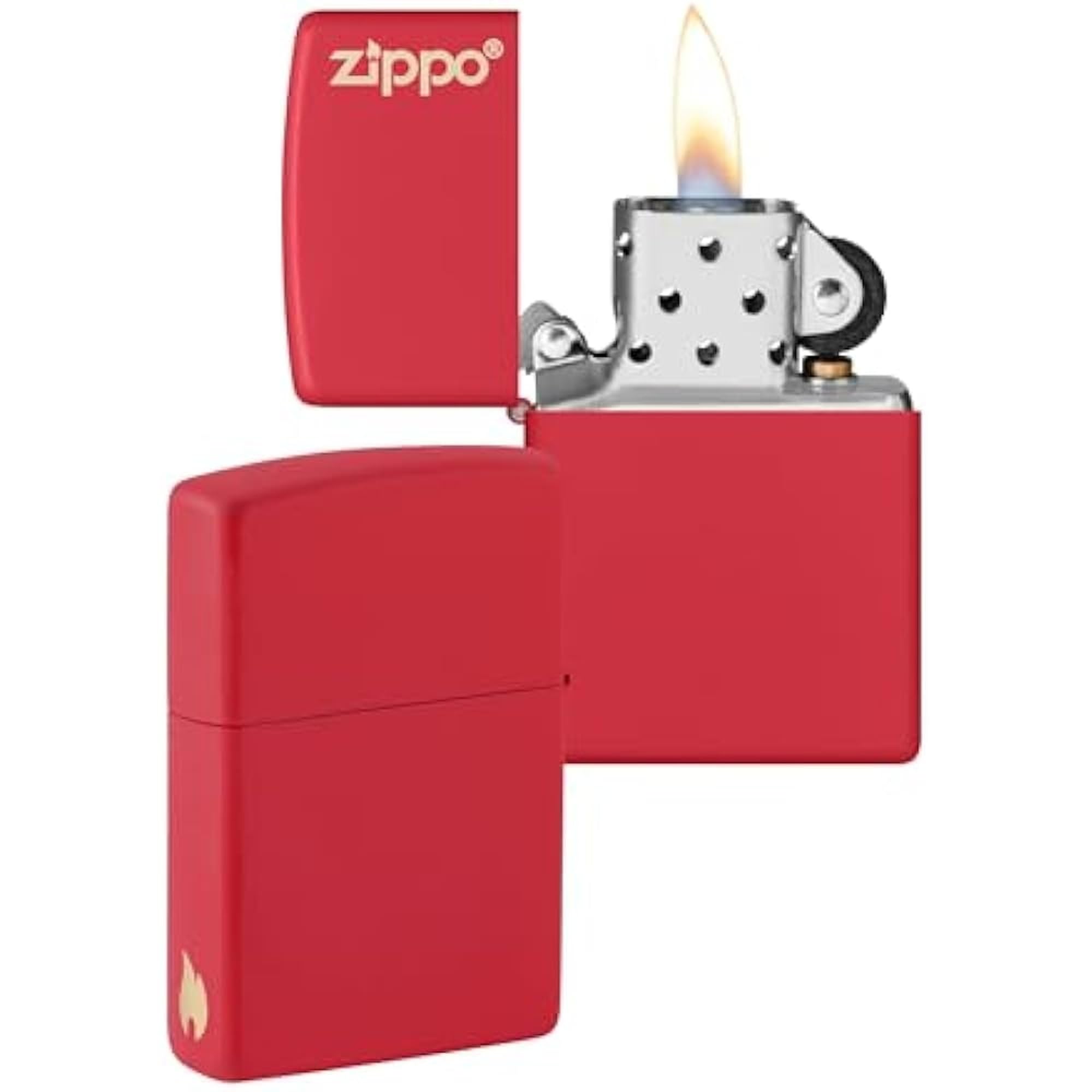 Zippo Windproof Lighter - Logo & Flame Design - Red Matte - Refillable - Reusable - Windproof - Gift Box - Metal - Made in USA - Amazon Exclusive — image 1