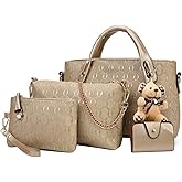 FiveloveTwo Women 4 Pcs Top Handle Satchel Hobo Handbag Set Large Tote +Purse +Shoulder Bag+Card Holder | 4 Pcs, Top Handle, Purse, Card Holder