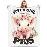 amepay Cute Garland Pig Blanket Gifts Just a Girl Who Loves Pigs Flowers Piggy Piglet Flannel Throw Blankets Soft Comfy Lightweight for Home Decor Couch Bed Sofa 60x50 Inches