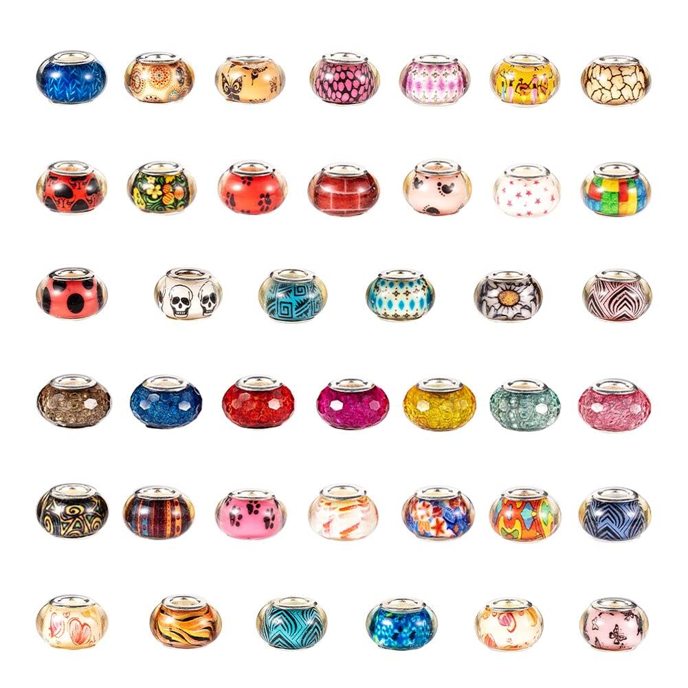 NBEADS 100 Pcs 14mm Large Hole Rondelle Acrylic European Beads Mixed Assorted Colored for Charms Bracelet