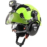 GREEN DEVIL Hard Hat Safety Helmet with Rechargeable Headlamp Light and Visor Ear Muffs Vented Work Hardhat ANSI Z89.1 Cascos