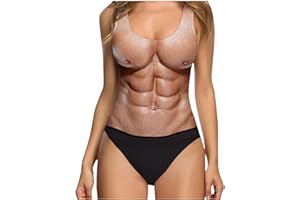 YMADREIG Womens Funny One Piece Swimsuits Hairy Chest 3D Print Bathing Suit High Cut Monokini Swimwear Graphic Beachwear